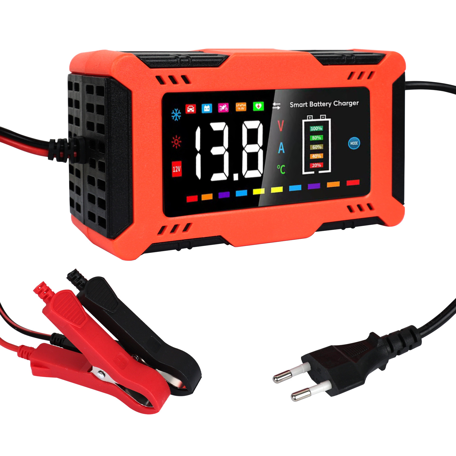 Lifepo4 Battery Charger Smart Automatic - 12V 6A Intelligentes Auto-Batterieladegerät, 9-stufiges automatisches