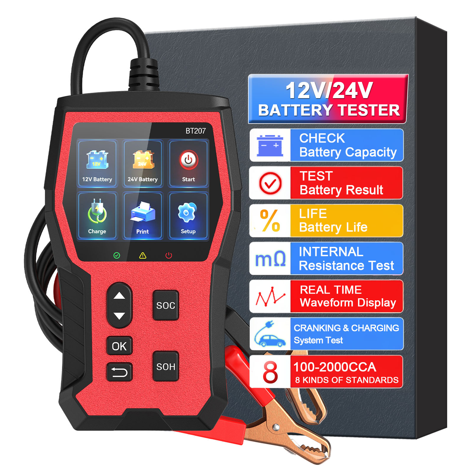 Car Battery Load Tester Digital Cranking - Autobatterietester 12-24V Auto 100-2000 CCA Lasttester,