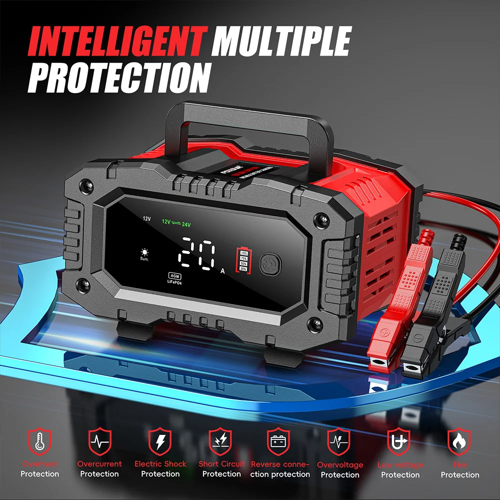 Smart Car Battery Charger 12V 24V 20A - Neues FOXSUR 20A/10A Auto- und Motorrad-Batterieladegerät