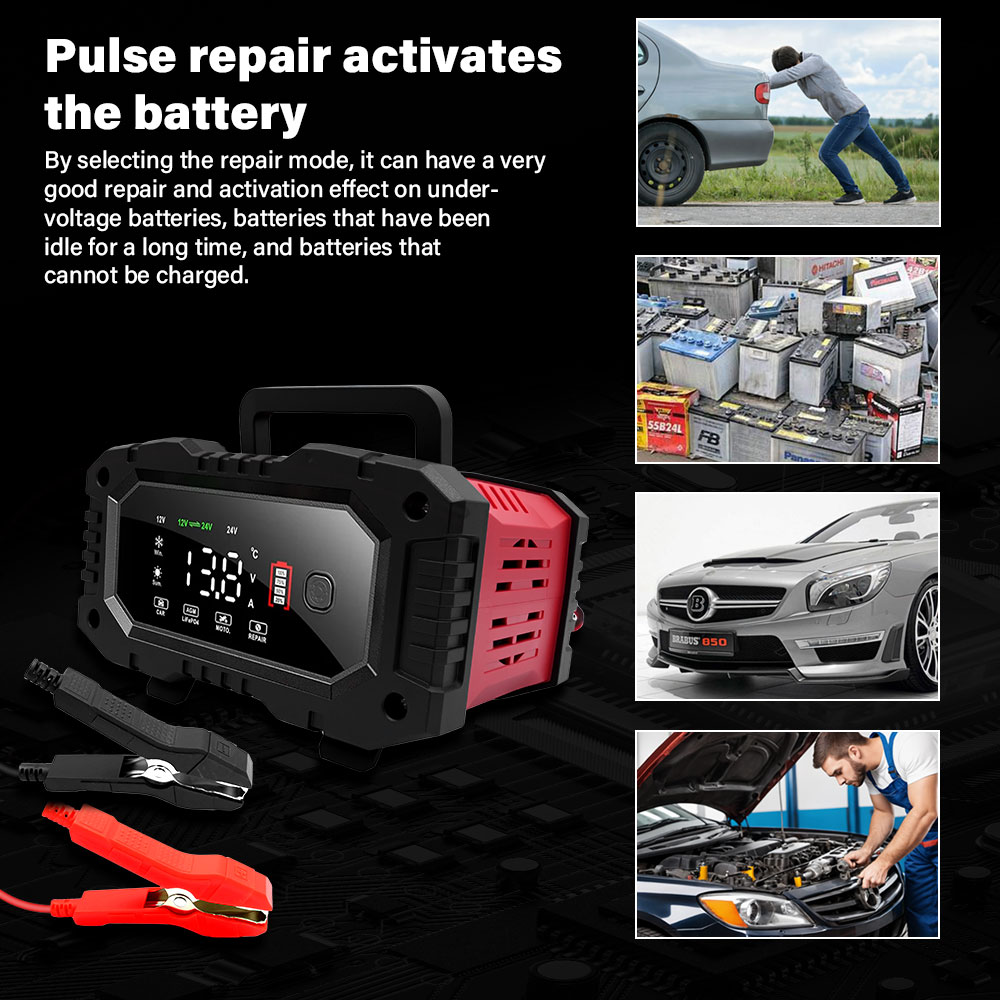 Smart Car Battery Charger 12V 24V 20A - 20A/10A Auto- und Motorrad-Batterieladegerät 12V/24V Intelligentes