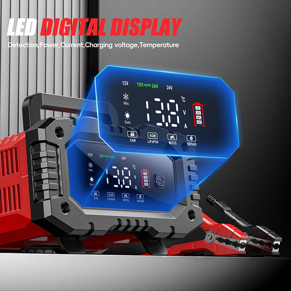 Smart Car Battery Charger 12V 24V 20A - FOXSUR 20A/10A Auto- und Motorrad-Batterieladegerät 12V/24V