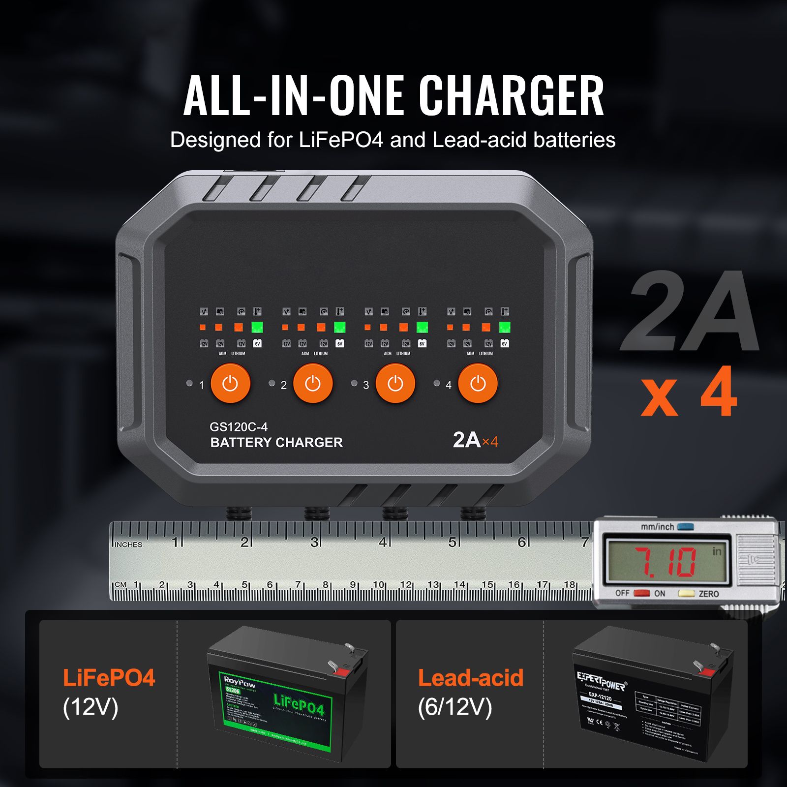 Lifepo4 Battery Charger Smart Automatic - Intelligentes Batterieladegerät, 8 Ampere, LiFePO4 Blei-Säure