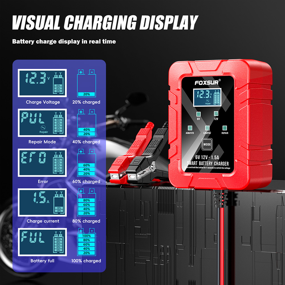 FOXSUR FBC061215D 6V 12V 1,5A  – Lifepo4 Battery Charger Smart Automatic Bewertung und Preis