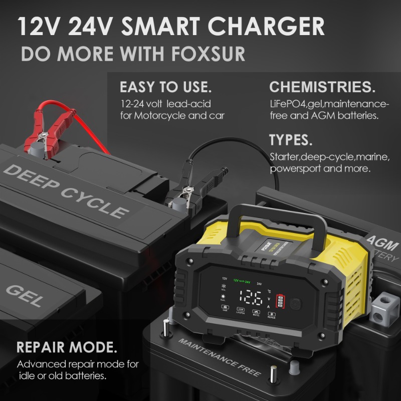 Foxsur Auto Motorrad Batterie  – Smart Car Battery Charger 12V 24V 20A Bewertung und Preis